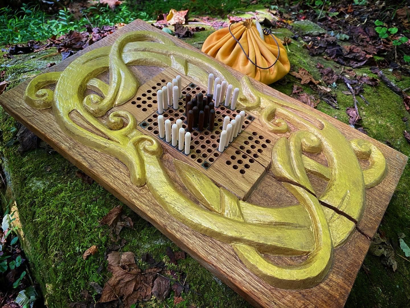 Red Oak Carved Urnes Hnefatafl Game Board